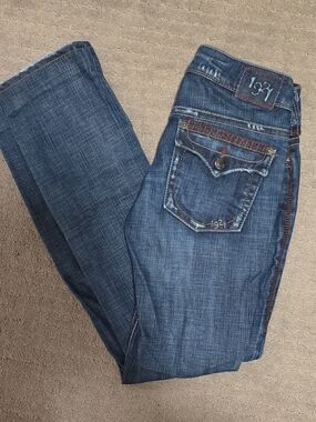 1921 Mid-Rise Dark Blue Bootcut Jeans with Accent Stitching